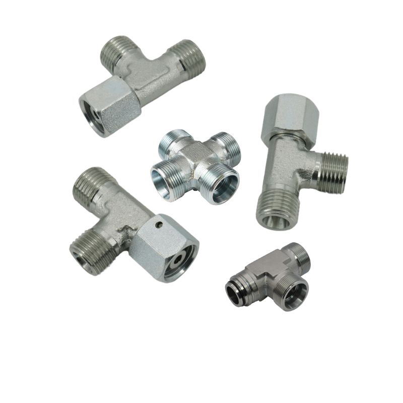 Metric tee and cross hydraulic fitting