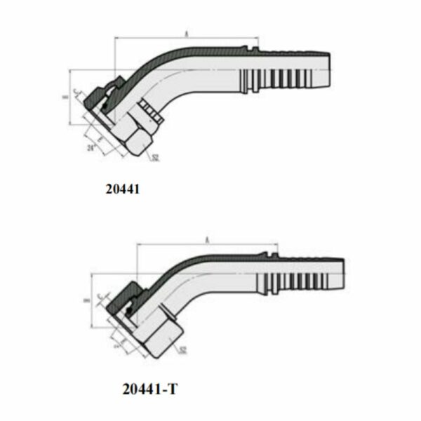 20441 Metric Hose Fitting45° Female 24° Cone L.T. Fitting