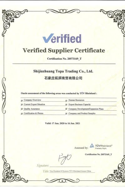 TUV certifications China Topa